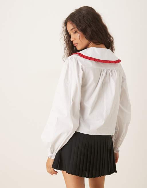 ★美品★AMERI★UND HOUNDSTOOTH BOWTIE BLOUSE Houndstooth Black and White Blouse Long Sleeve Button Down