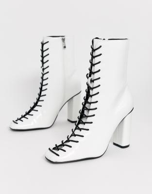 white lace up boots