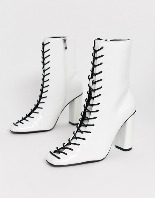 Glamorous white lace up ankle boots