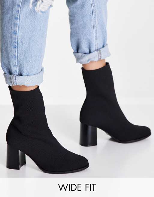 Glamorous Wide Fit Ankle Boots aus Strick mit breitem Absatz in Schwarz