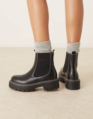 Glamorous Wide Fit - Ankle-Boots in Schwarz mit niedrigem Schaft und dicker Sohle, weite Passform