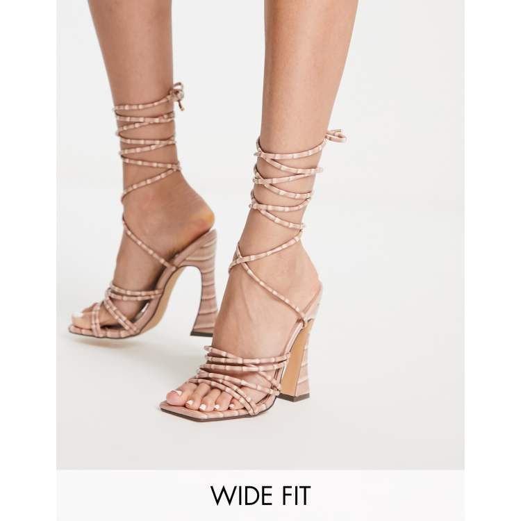 Glamorous Wide Fit ankle strap heel sandals in blush croc