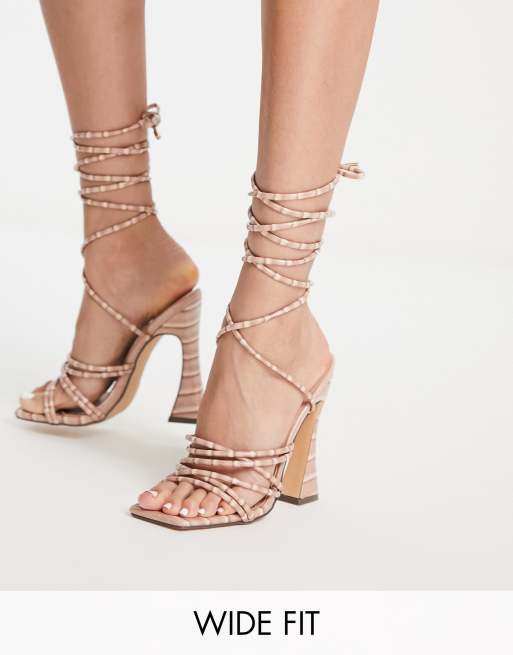 Glamorous Wide Fit ankle strap heel sandals in blush croc ASOS