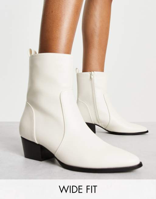 Glamorous Wide Fit ankle western boots in off white ASOS