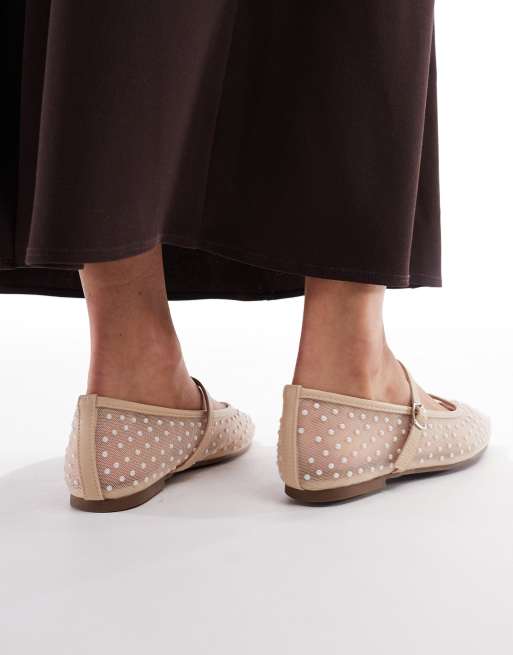 Glamorous Wide Fit ballerina flats in mesh beige polkadot, 2 of 4