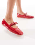 [Glamorous Wide Fit] Glamorous Wide Fit ballerina flats with bow detail in red 38 RED
