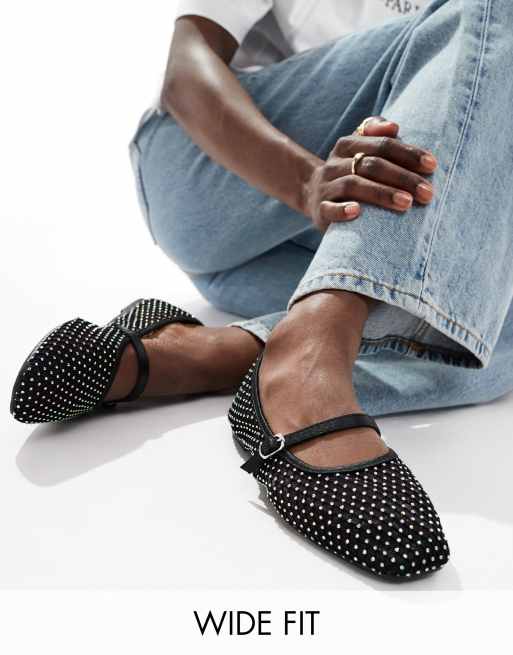 Glamorous Wide Fit - Ballerina's van mesh met brede pasvorm in zwart