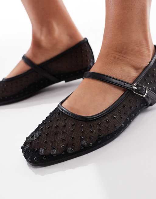 Glamorous Wide Fit - Ballerine in rete nere a pois, 2 di 4
