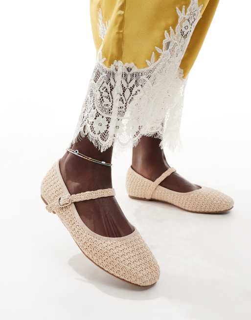 Glamorous Wide Fit - Ballerine Mary Jane a pianta larga in rafia