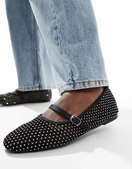 Glamorous Wide Fit - Ballerine nere in rete a pianta larga, 2 di 4