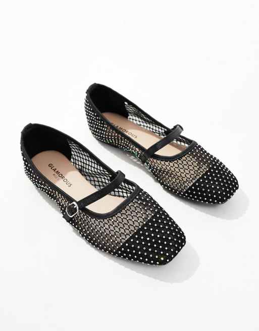 Glamorous Wide Fit - Ballerine nere in rete a pianta larga, 3 di 4
