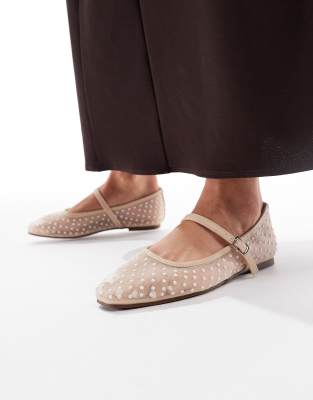 ballet flats in mesh beige polka dots-Neutral