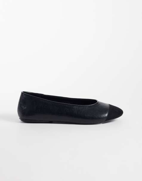 Glamorous Wide Fit ballet flats with toe cap detail in black - view 1