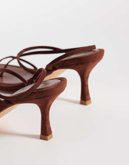 Glamorous Wide Fit barely there heeled sandals in brown suedette, 4 of 4