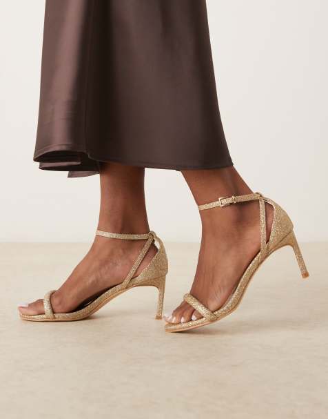 Glamorous Wide Fit barely there heeled sandals in gold glitter - view 1