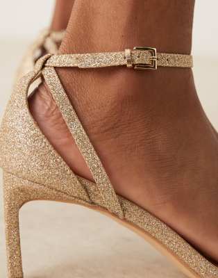 Glamorous Wide Fit Barely There Heeled Sandals In Gold