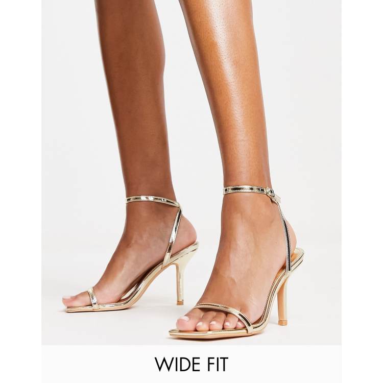 Glamorous Wide Fit barely there heeled sandals in gold | ASOS