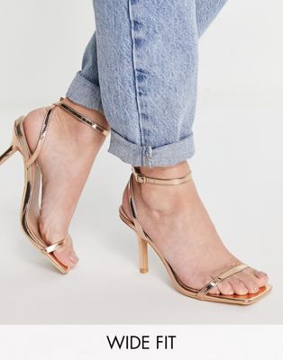Glamorous Wide Fit barely there heeled sandals in rose gold
