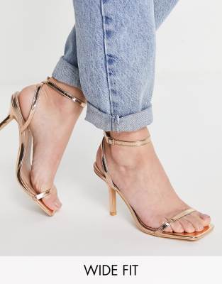 Glamorous Wide Fit barely there heeled sandals in rose gold - ASOS Price Checker