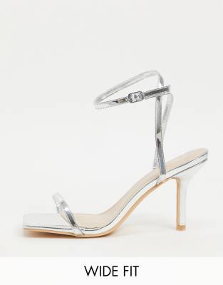 Glamorous Wide Fit barely there heeled sandals in silver