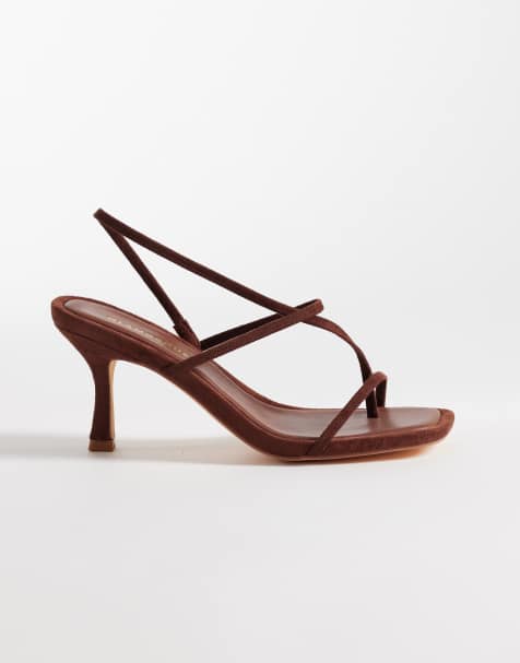 Glamorous Wide Fit barely there heeled sandals with in brown suedette - view 1