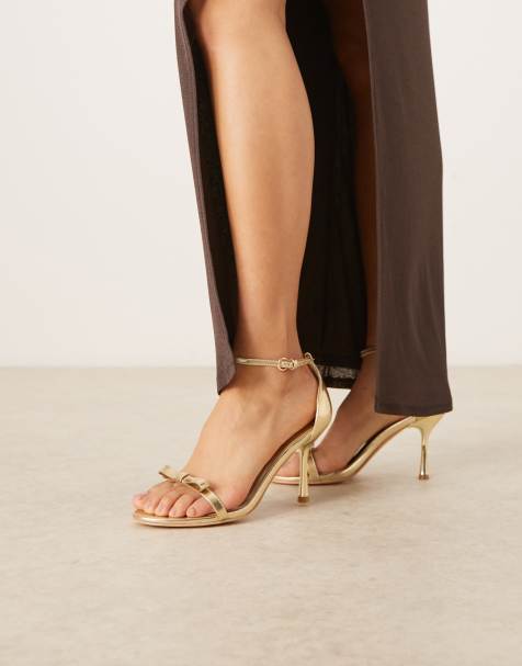 Glamorous Wide Fit barely there sandals with bow detail in gold - view 1