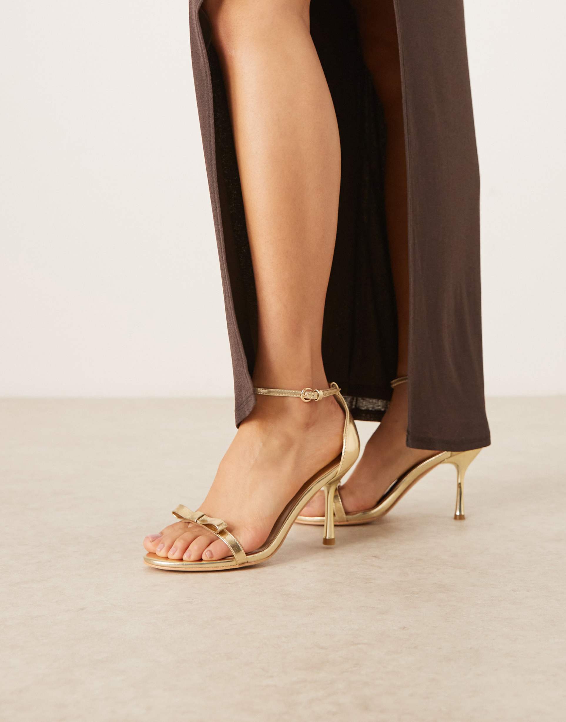 glamorous wide fit barely there sandals with bow detail in gold