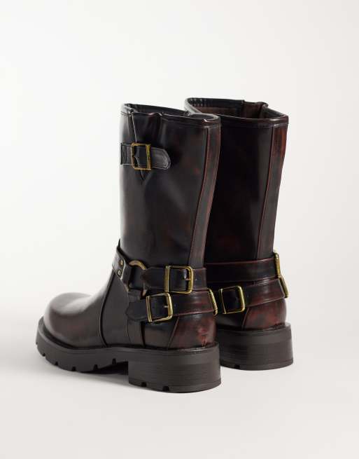 Glamorous Wide Fit biker mid ankle boots in brown, 3 of 4