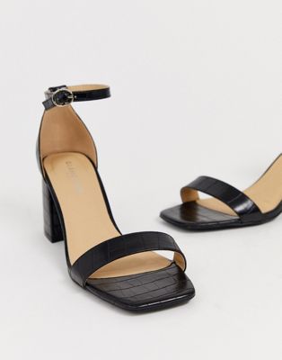 black croc block heels