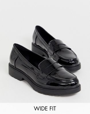 Glamorous Wide Fit black patent chunky 