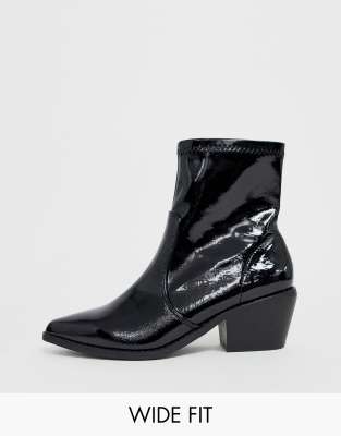 wide fit black patent boots