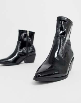 wide fit black patent boots