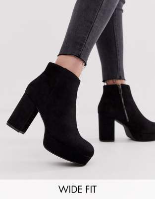 wide fit black suede ankle boots