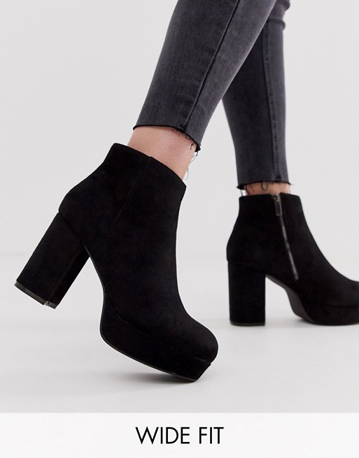 Glamorous Wide Fit black platform ankle boots