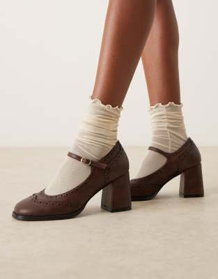 Glamorous Wide Fit Block Heel Mary Jane Shoes In Brown