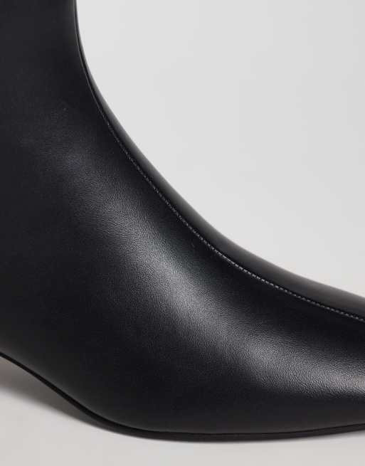 Glamorous Wide Fit block heel mid ankle boots in black PU, 3 of 4