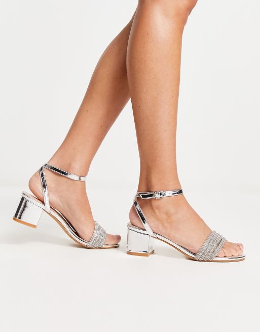 Silver Wide Fit Strappy High Block Heeled Sandals