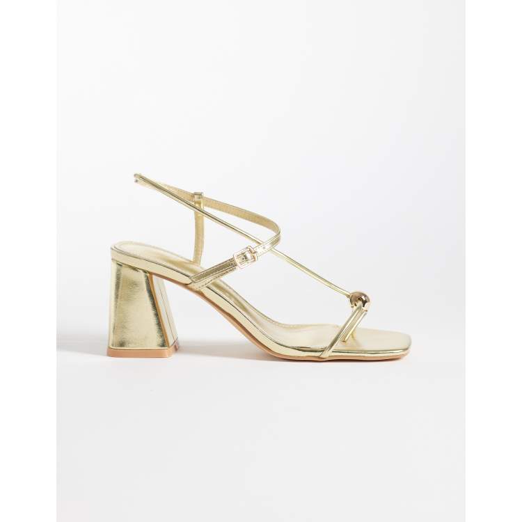 gold dress sandals block heel Women's Gold Heeled Sandals  Block Heel Dress Sandals for Summer  Loren  Amor
