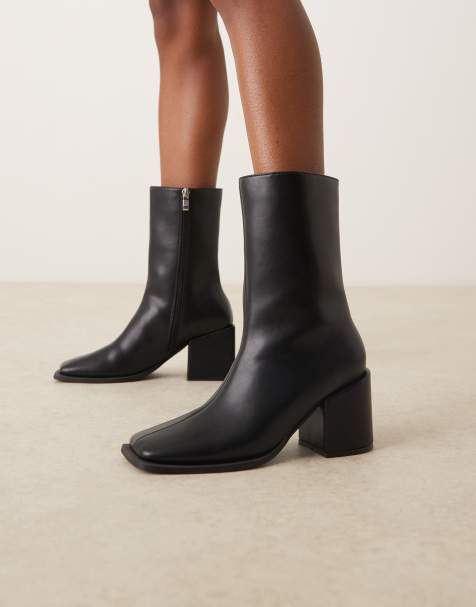 Glamorous Wide Fit block heel square toe boots in black - view 1
