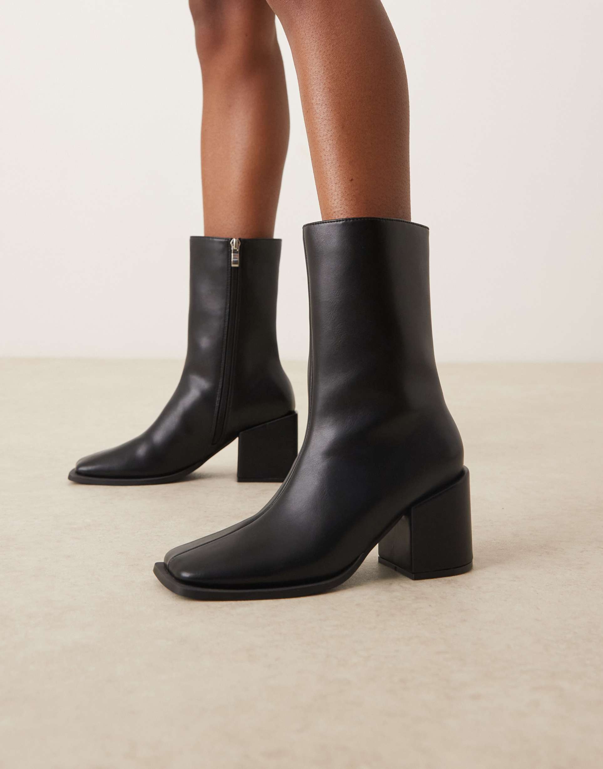 glamorous wide fit block heel square toe boots in black