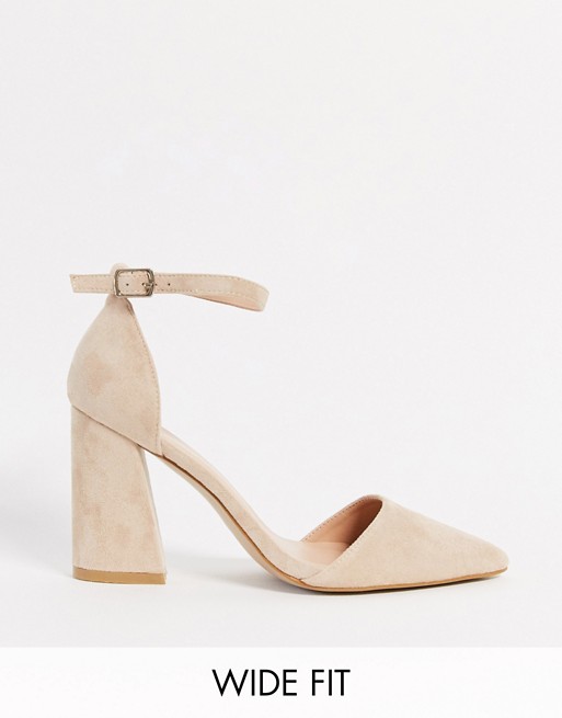 Glamorous Wide Fit block heeled court shoe in beige
