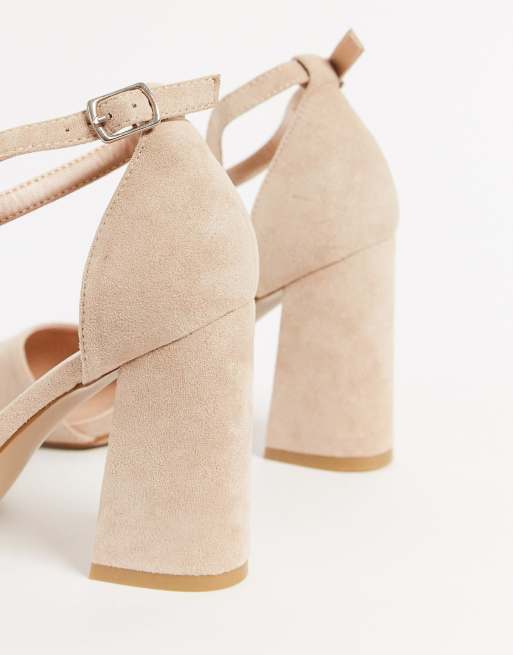 Glamorous Wide Fit block heeled pumps in beige