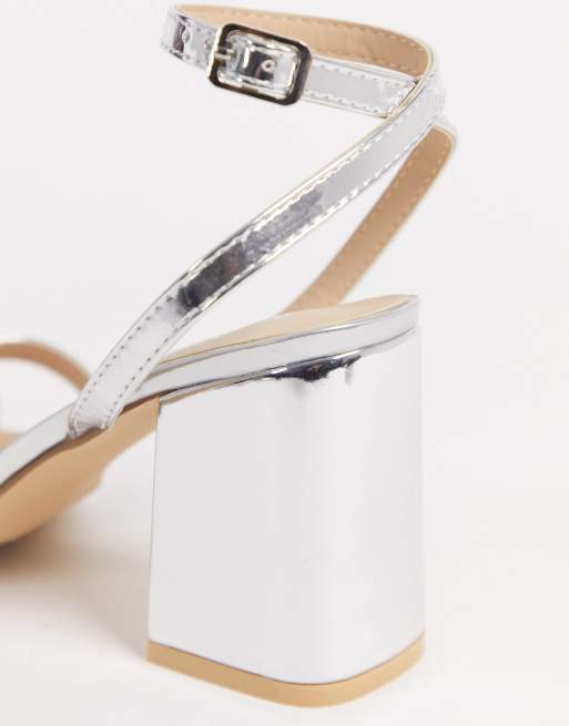 Glamorous silver best sale block heel sandals