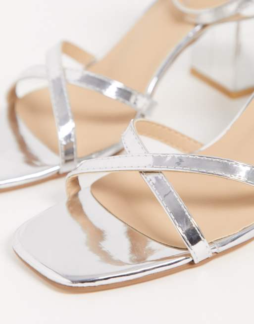 Glamorous silver best sale block heel sandals