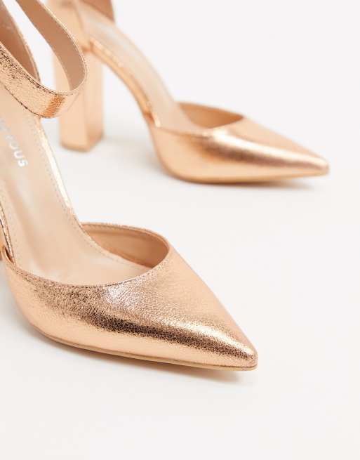 Wide fit rose shop gold court shoes