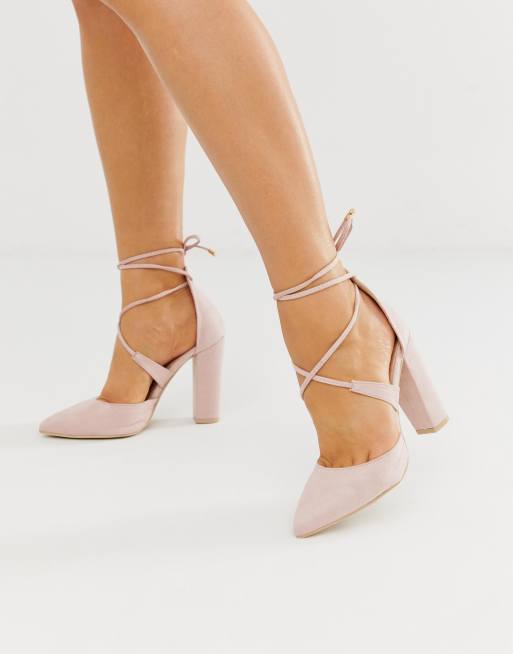 Glamorous Wide Fit blush block heeled tie up court shoes ASOS