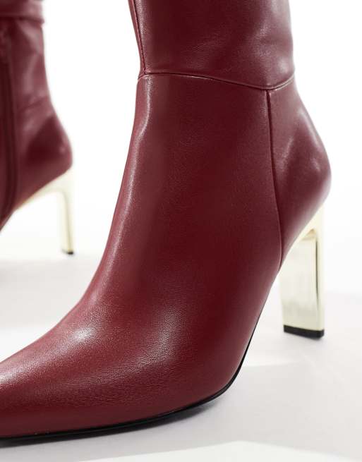 Glamorous Wide Fit - Bottes froncées hauteur genou à talon doré - Bordeaux, 3 de 4