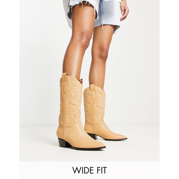 Bottes Femme Western à Talon Bloc 8 Cm - Fermeture éclair Latérale - Style Rétro Décontracté - Taille Grande