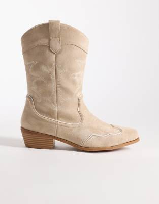 Bottines style western en suédine - Taupe-Neutre 36