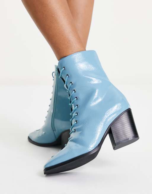 Glamorous Wide Fit Bottines vernies talon et lacets Bleu